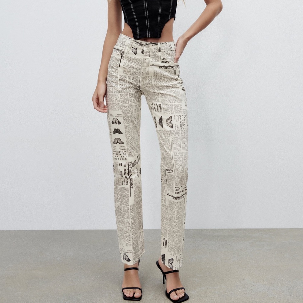 NWT ZARA Printed Straight Leg Jeans
